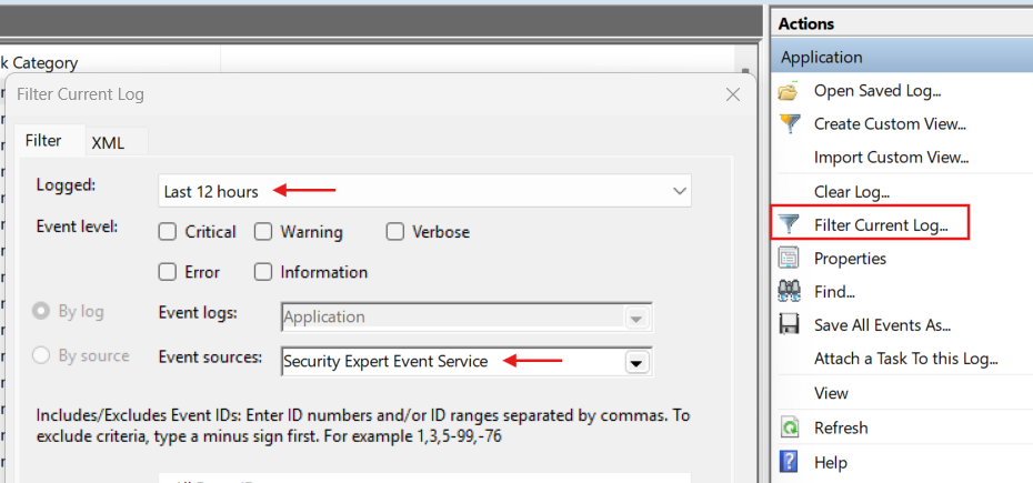 Filtro do Event Viewer