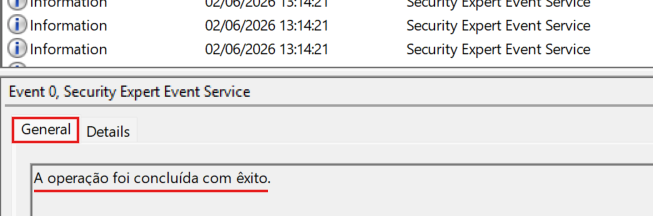 Descrição dos eventos dos serviços do Security Expert