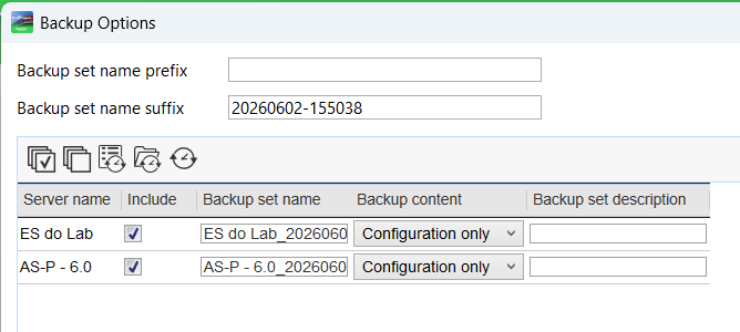 Janela de Backup Options