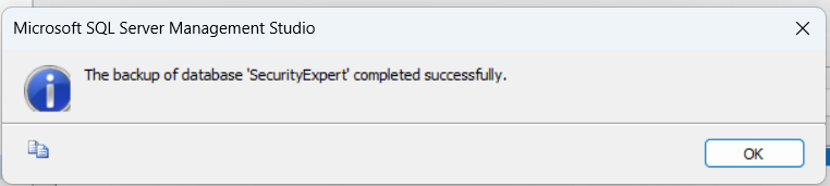 Pop-Up de backup bem sucedido