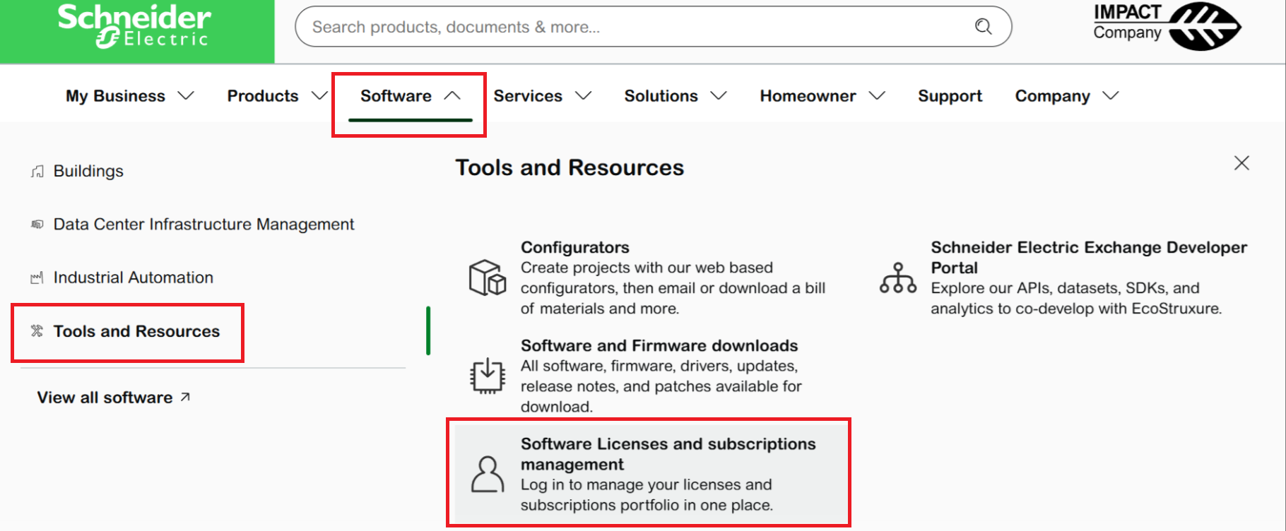 How to go to Software Management on MySchneider
