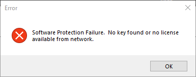 Software protection failure, no key found