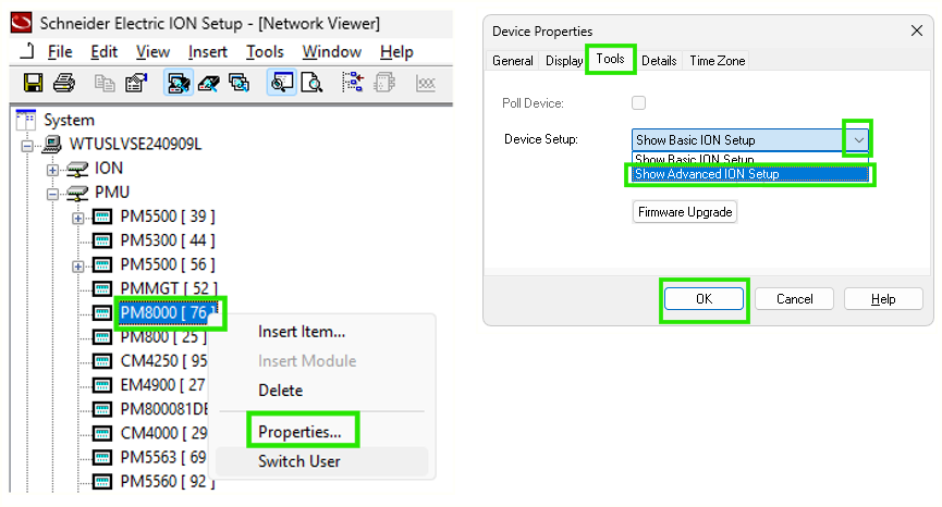 Figure 1 : First method to access the ION Setup advanced configuration Mode