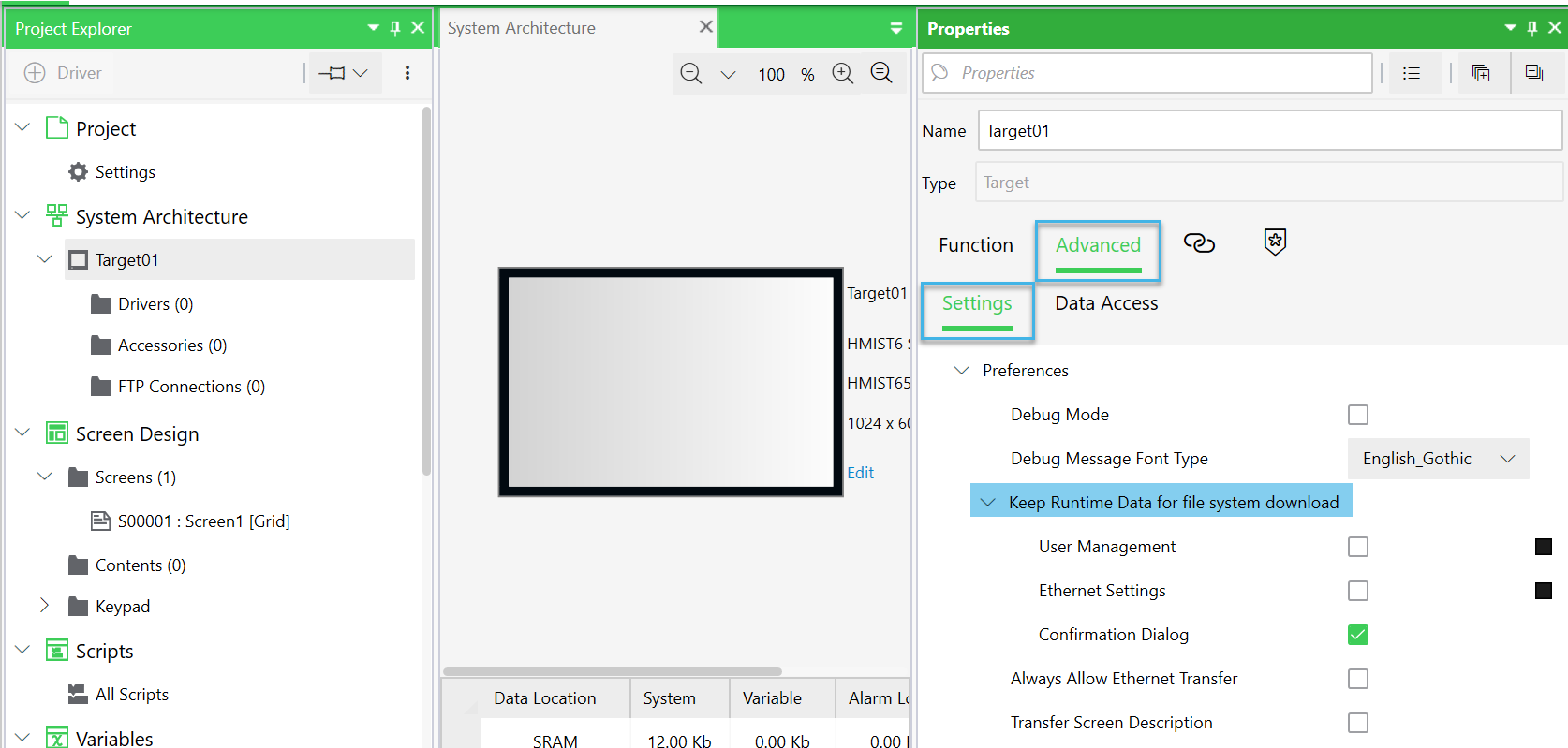 Keep Runtime Data setting location