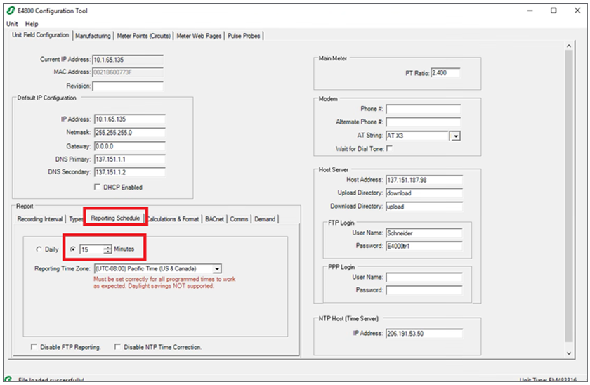 Reporting Schedule tab